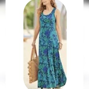 Soft Surroundings Santiago Blue  Floral Maxi Dress SZ.L NWT